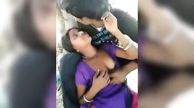 The rogue boys opened the pussy of the village girl and looked at it.